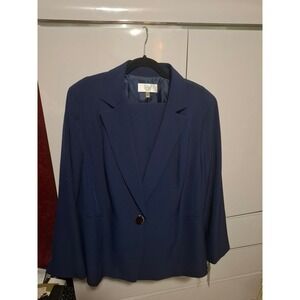Le Suit Woman Navy Blue 2PC Pant Suit Blazer Trousers Indigo 18W New NWT